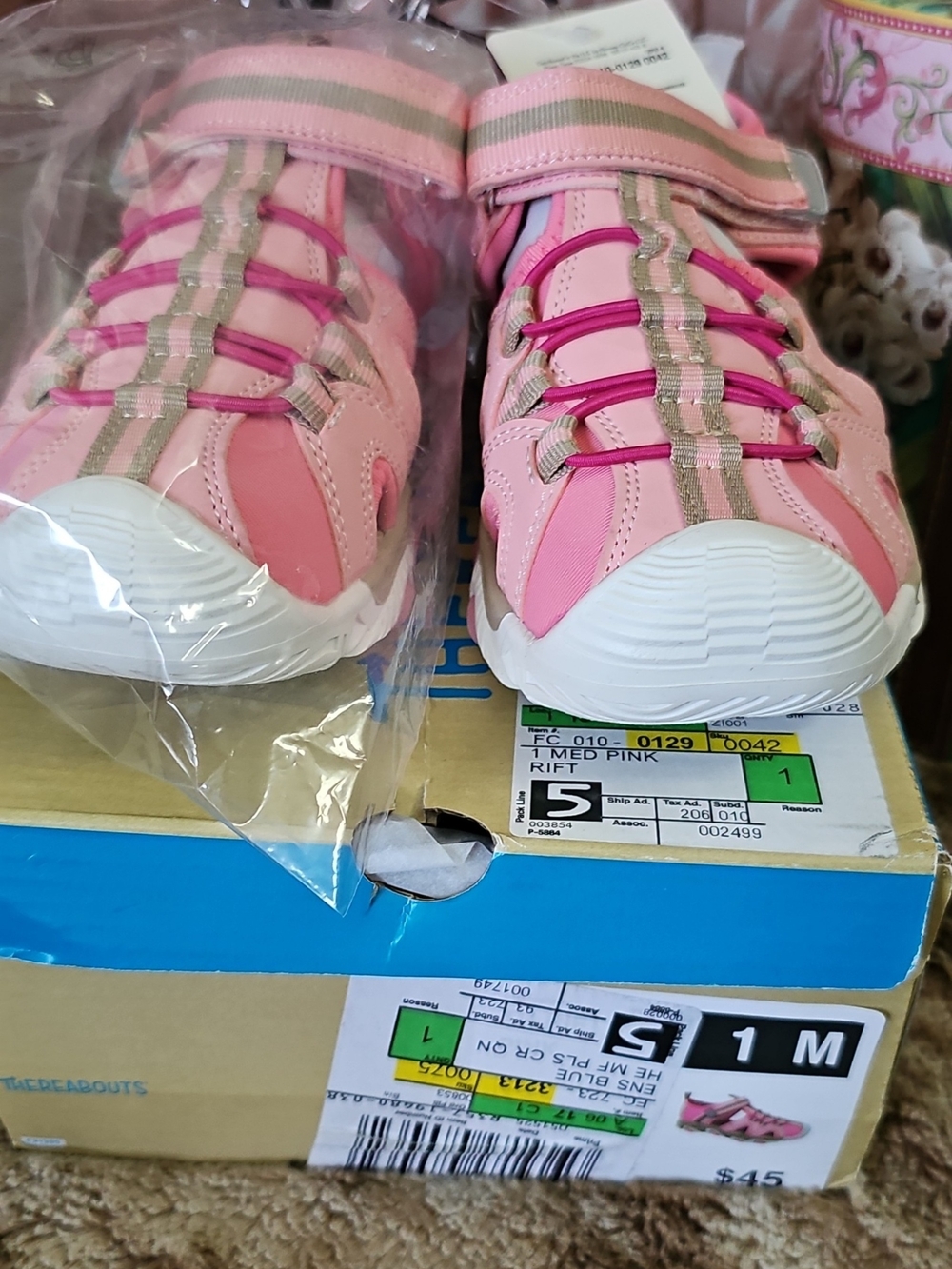 Girls' Pink Sport Sandals with Hook-and-Loop Strap